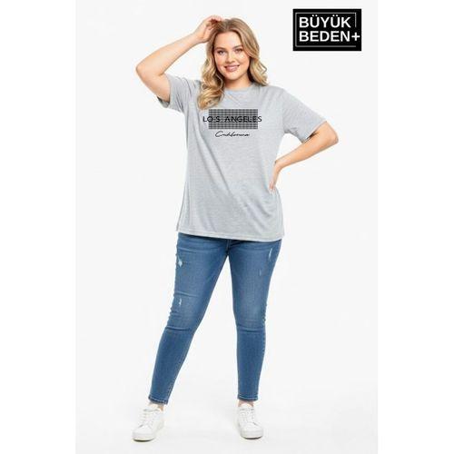 Süperlife Kadın Büyük Beden Los Angeles Baskılı 3xl-6xl Bisiklet Yaka Tshırt SPR26BTSK510-18