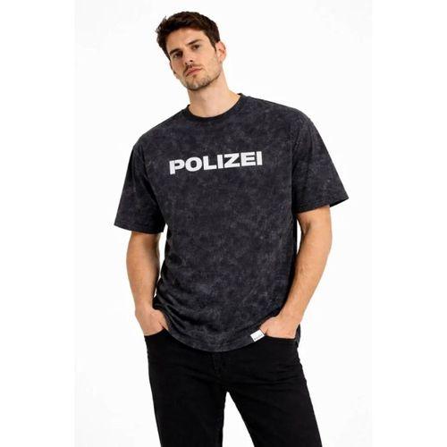 Erkek Asit Yıkamalı Baskılı Tişört Bisiklet Yaka Kısa Kollu Streetwear T-shirt - Siyah