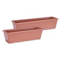 Sağlam Plastik Balkon Saksı 2'li Set 50 cm - 60 cm Kahverengi