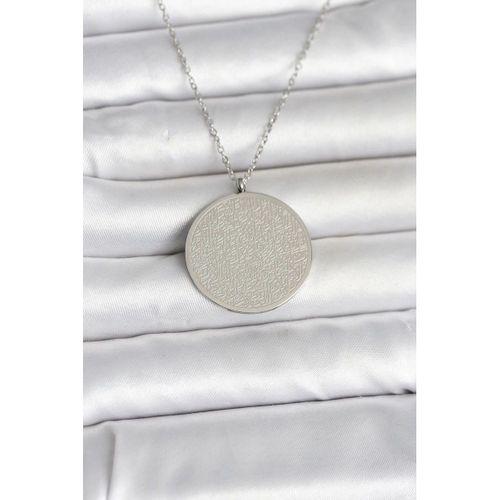 316L Çelik Gümüş Renk Ayetel Kürsi ve Allah Yazılı Kolye