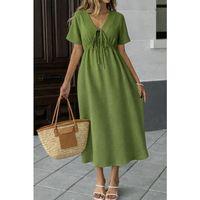 Kadın V Yaka Büzgülü Ip Detay Aerobin Kumaş Elbise