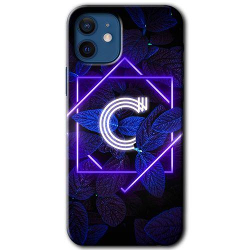 iPhone 12 Mini HD Baskılı Kılıf + 9D Tam Ekran Koruyucu - Dark Neon Yaprak C Harfi