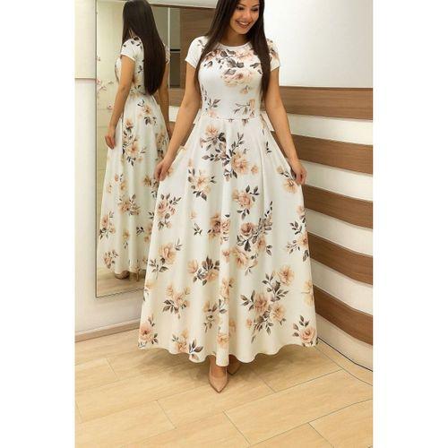 Kadın Kısa Kollu Bisiklet Yaka Puantiyeli Maksi örme Krep Elbise