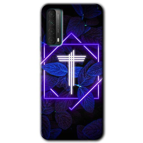 Huawei P Smart 2021 Kılıf HD Desen Baskılı Arka Kapak - Dark Neon Yaprak T Harfi