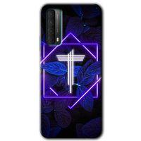 Huawei P Smart 2021 Kılıf HD Desen Baskılı Arka Kapak - Dark Neon Yaprak T Harfi