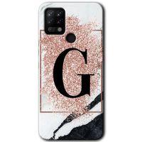 MRCİLETİSİM Tecno Pova Kılıf HD Desen Baskılı Arka Kapak+Temperli Cam - Pembe Mermer Desenli G Harfi