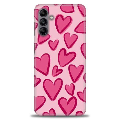 Samsung Galaxy A04S Kılıf HD Baskılı Kılıf - Pembe Kalp + Tam Ekran Koruyucu