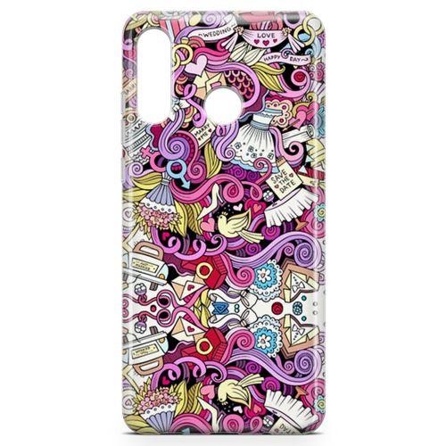 Huawei P30 Lite Kılıf Sevgili Doodle Arka Kapak Koruma Desenli Full Koruyucu