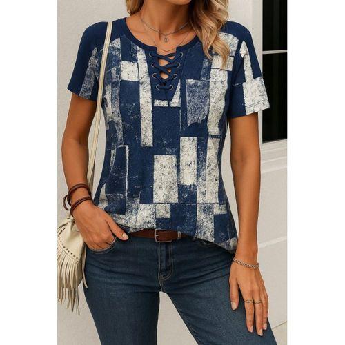 Kadın Kısa Kollu Yakası Bağcıklı Kuş Gözü Detay Süprem Bluz