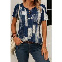 Kadın Kısa Kollu Yakası Bağcıklı Kuş Gözü Detay Süprem Bluz