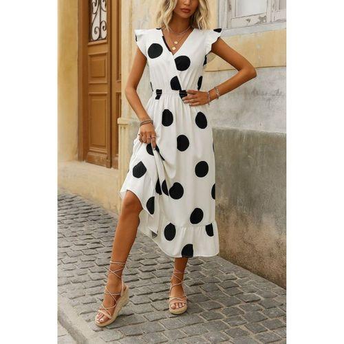 Kadın Kısa Kollu Kruvaze Yakalı Fırfırlı Süprem Elbise