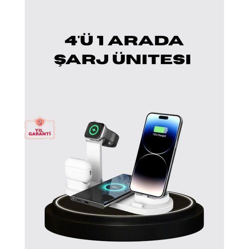Apple Uyumlu Kablosuz Şarj İstasyonu 4 Cihaz Destekli Ve Hızlı Şarjlı