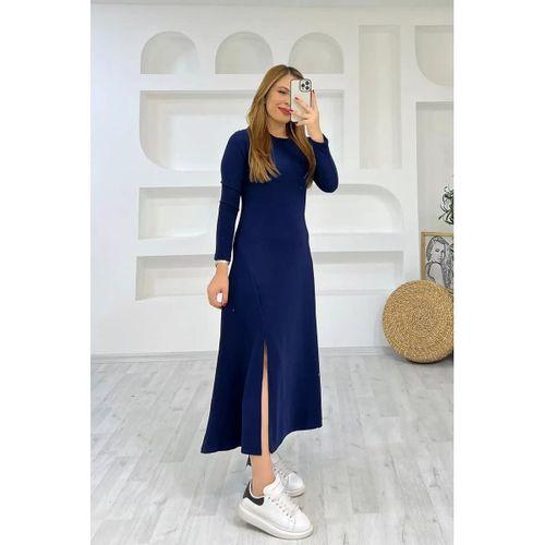 Kadın Uzun Kollu Bisiklet Yaka Size Kadar Yırtmaç Detay Maxi Boy Elbise