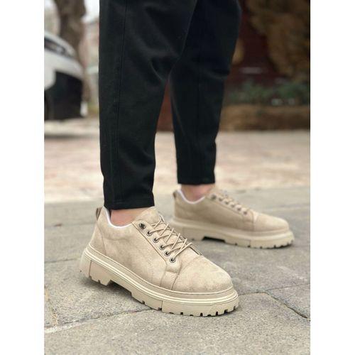 BA0245 Krem Süet Akıllı Lastik Bağcık Yüksek Taban Günlük Erkek Ayakkabı