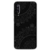 Xiaomi Mi 9 Kılıf HD Desen Baskılı Arka Kapak - Siyah Mandala + Kırılmaz Cam