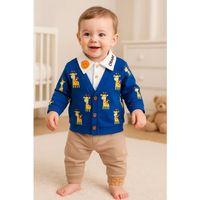 Zürafa Desenli Gömlek Yakalı 3'lü Erkek Bebek Takımı