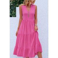 Kadın Askılı V Yakalı önden Düğmeli Midi Viskon Elbise