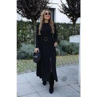 Kadın Uzun Kollu Bisiklet Yaka önden Halka Detaylı Yırtmaçlı Uzun Viskon Iki Iplik Elbise