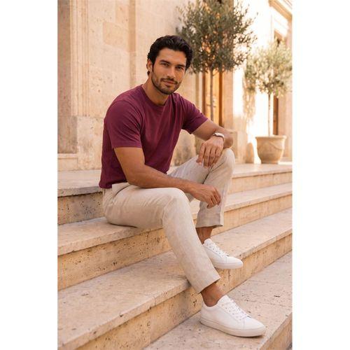 Linklater Regular Fit Basic Likralı Pamuk Erkek T-Shirt - Koyu Bordo