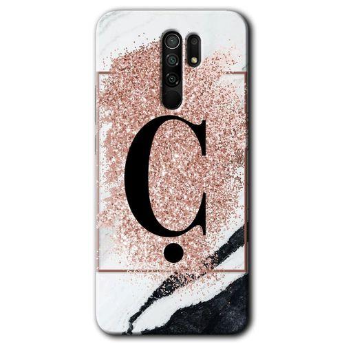 BeRa Aksesuar Xiaomi Redmi 9 Kılıf Baskılı Kapak - Pembe Mermer Desenli Ç Harfi +Tam Kaplayan Mat Seramik