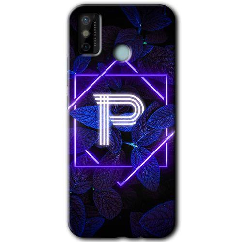 MRCİLETİSİM Tecno Spark 6 Go Kılıf HD Desen Baskılı Arka Kapak+Temperli Cam - Dark Neon Yaprak P Harfi