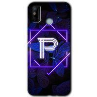 MRCİLETİSİM Tecno Spark 6 Go Kılıf HD Desen Baskılı Arka Kapak+Temperli Cam - Dark Neon Yaprak P Harfi