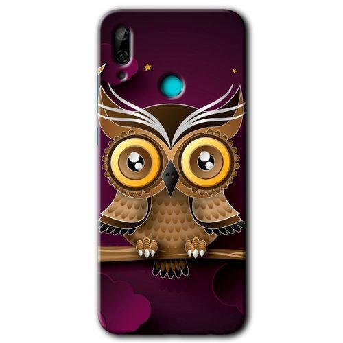 MRCİLETİSİM Huawei P smart 2019 Kılıf HD Desen Baskılı Arka Kapak + Temperli Cam - Owl Bird Branch