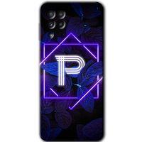 MRCİLETİSİM Samsung Galaxy M22 Kılıf Baskılı Kapak - Dark Neon Yaprak P Harfi + 5D Tam Kaplayan Cam