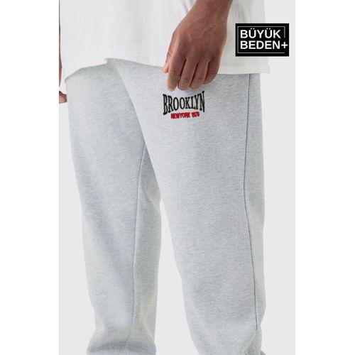 Erkek Büyük Beden Paça Lastikli Buyuk Brooklyn Baskılı İnce Eşofman Altı  SPR24BEA49