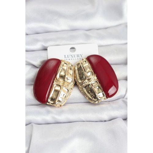 Bordo Renk Pirinç Vintage Kadın Küpe