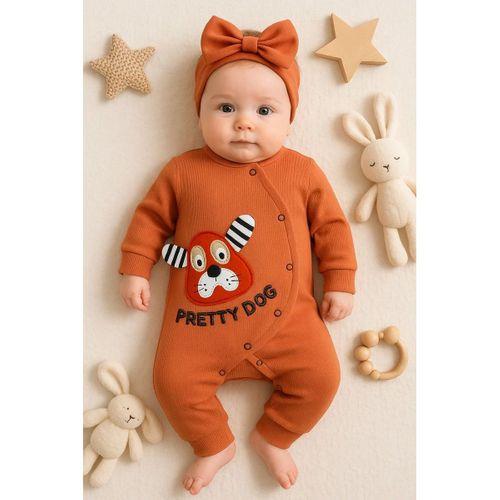 Pretty Dog Nakışlı Bandanalı % 100 Pamuk Kız Bebek Tulumu