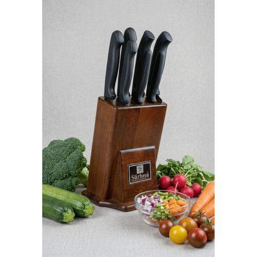 Sürmene Mutfak Bıçak Seti Eskitme Ahşap Kütüklü Stand 8 Parça Çeyiz Bıçak Takımı Set Sürbisa 61510