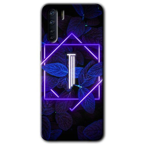 Oppo A91 Kılıf HD Desen Baskılı Arka Kapak + Temperli Cam - Dark Neon Yaprak I Harfi