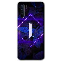 Oppo A91 Kılıf HD Desen Baskılı Arka Kapak + Temperli Cam - Dark Neon Yaprak I Harfi