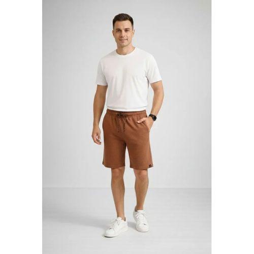 Erkek Otoban Dokuma Şort Beli Lastikli Bağcıklı, Cepli, Rahat Kesim Günlük Yazlık Şort - Kahverengi