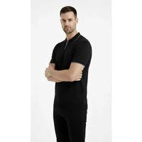 Erkek Triko Kumaş Yakalı Düğmesiz Açık Yaka Fitilli Kısa Kollu Regular Fit Tişört T-shirt - Siyah