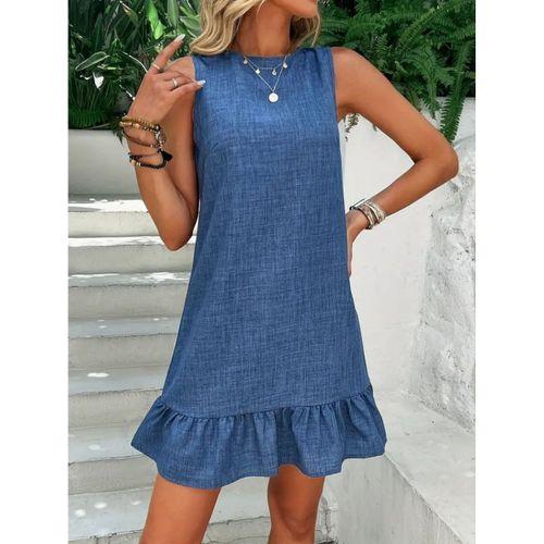 Kadın Kolsuz Bisiklet Yaka Fırfırlı Sofya Elbise