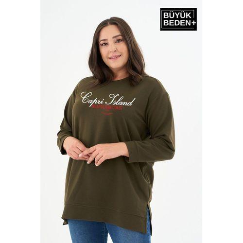 Kadın Tunik Büyük Beden Capri Island Baskılı ince Sweatshırt SPR26BTK990-1