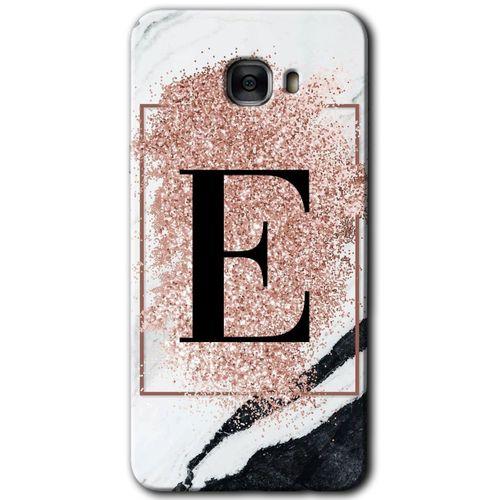 Samsung Galaxy C7 HD Baskılı Kılıf + 9D Tam Ekran Koruyucu - Pembe Mermer Desenli E Harfi