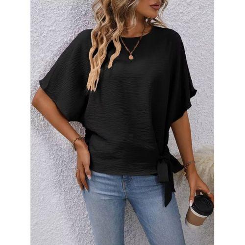 Kadın Kısa Kollu Bisiklet Yaka Yandan Bağcıklı Aerobin Bluz