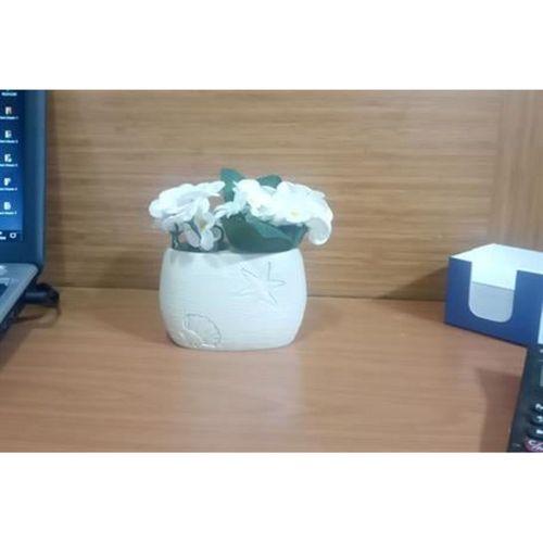 2 Adet Vazo Dahil,Vazoda Çiçek,Beyaz Yapay Çiçek,Vazo Dekoratif İstiridye Poliresin 10X5X14Cm