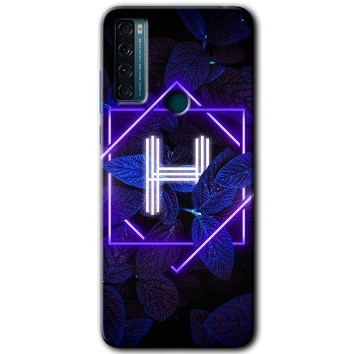 TCL 20 SE Kılıf HD Desen Baskılı Arka Kapak - Dark Neon Yaprak H Harfi