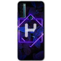 TCL 20 SE Kılıf HD Desen Baskılı Arka Kapak - Dark Neon Yaprak H Harfi