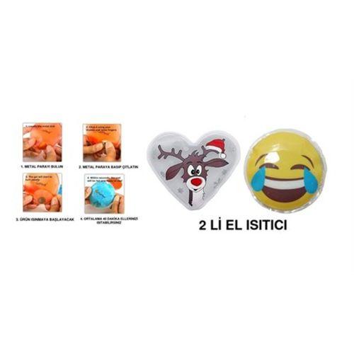 Gülen Emoji Beyaz Geyik Cep Sobası,El Isıtıcı,2 Adet Sıcak Su Torbası Pvc 9Cm