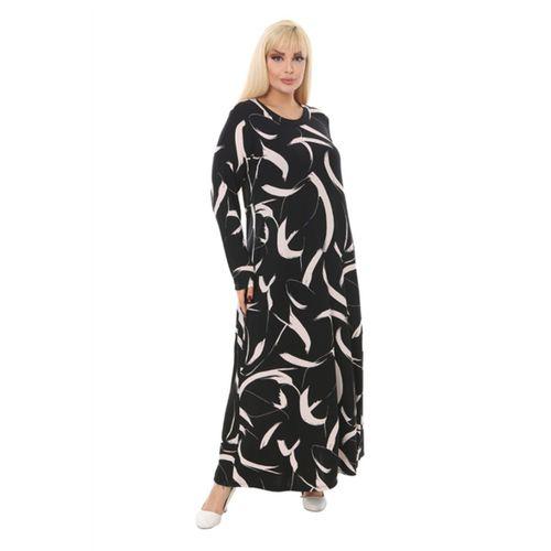 Melsay Butik Büyük Beden Siyah Tüy Desen Yumoş Uzun Elbise