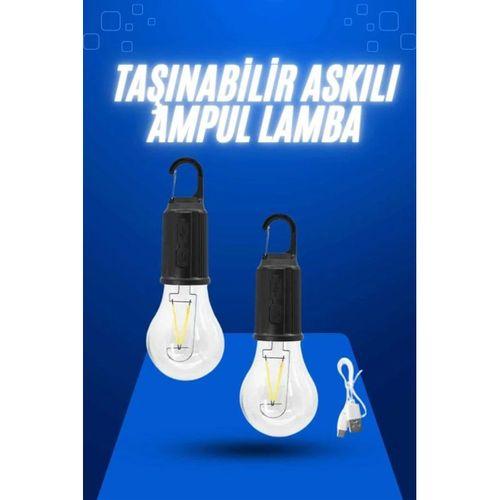 Askılı Kırılmaz Led Işık Kamp Bahçe Lambası Taşınabilir Led Ampul Şarjlı