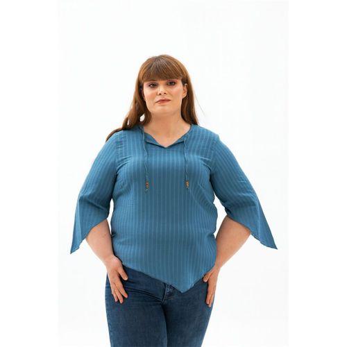 Truvakar Kol Büyük Beden Gofre Rodos Yazlık Bluz İndigo indg