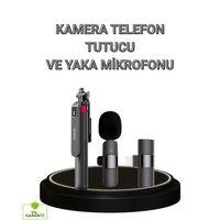 Vlog Ve Canlı Yayın İçin Çift Yaka Mikrofonu Ve Tripodlu Selfie Çubuğu Seti