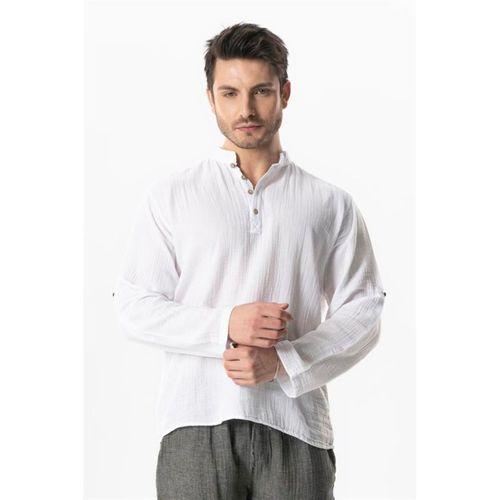 Uzun Kol Hakim Yaka Müslin Yazlık Sweatshirt Beyaz Byz
