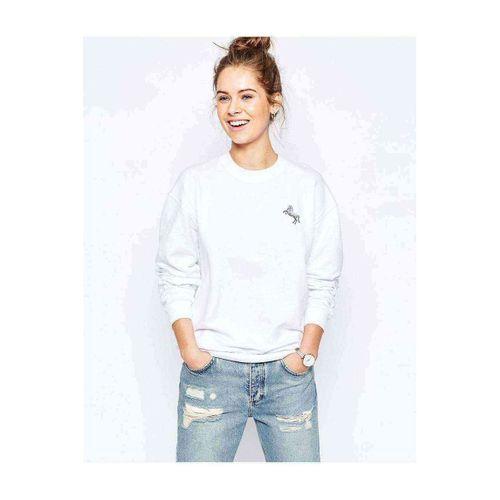 Beyaz Beyaz At Gümüş At Baskılı Beyaz Kadın Sweatshirt